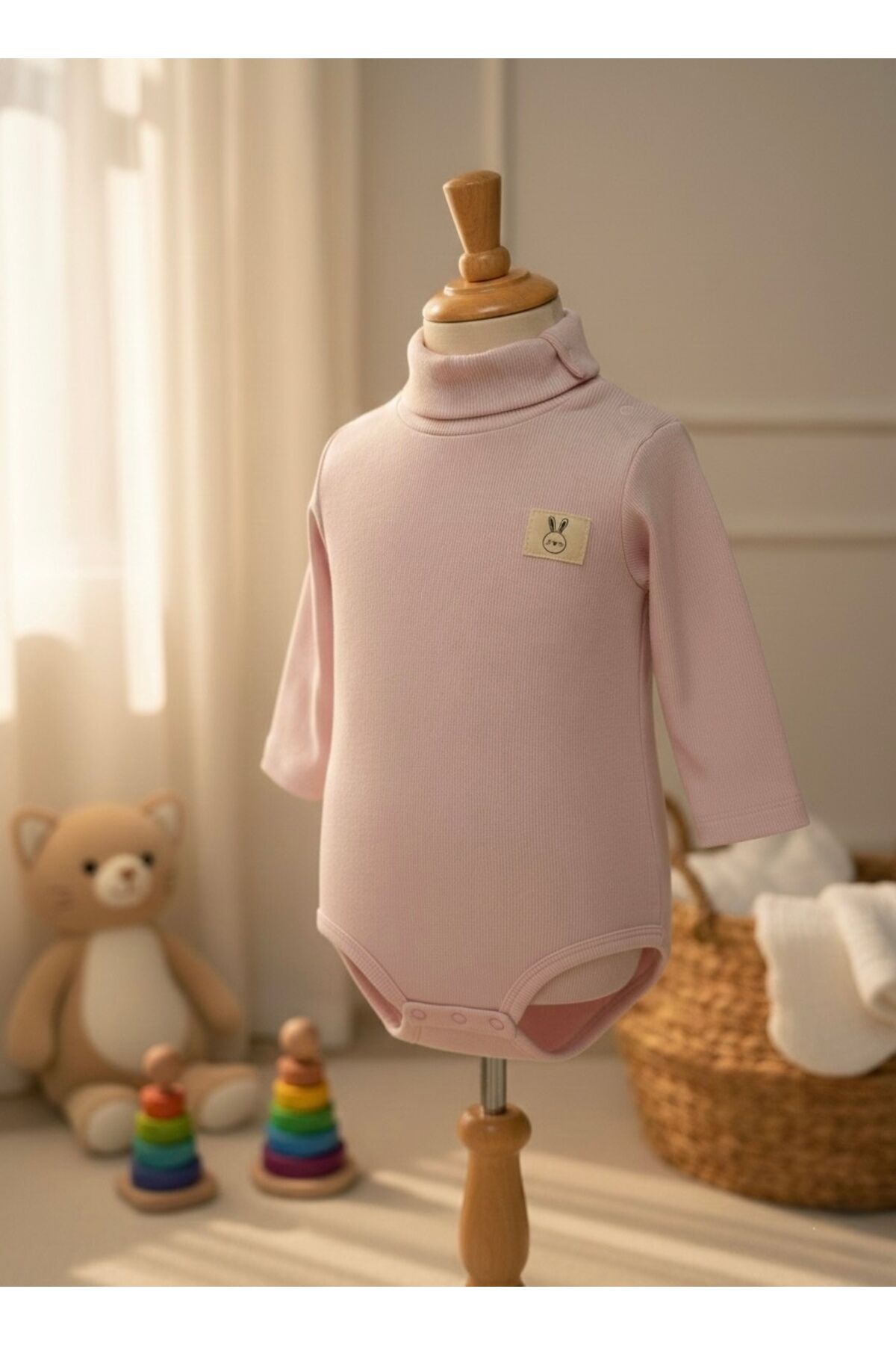 Balıkçı Yaka Uzun Kollu Body Pembe