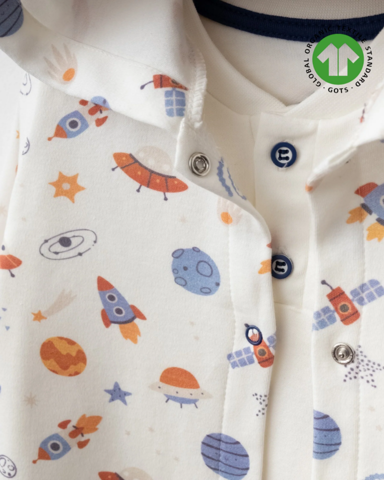 Uzay Desenli Kapüşonlu 3’lü Organik Pamuk Erkek Bebek Takımı