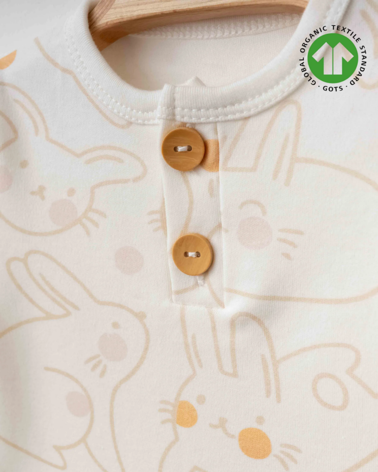 Tavşan Desenli Organik Pamuk Body&Ayaklı Pantolon Takımı