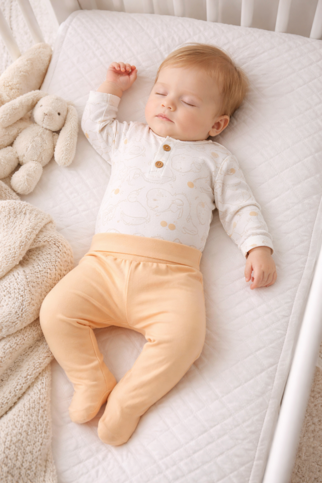 Tavşan Desenli Organik Pamuk Body&Ayaklı Pantolon Takımı