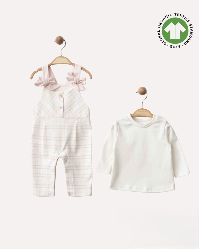 Fiyonklu Organik Pamuk Kız Bebek Tulum Body Takımı
