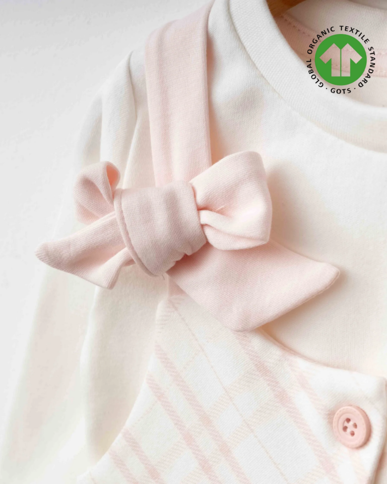 Fiyonklu Organik Pamuk Kız Bebek Tulum Body Takımı