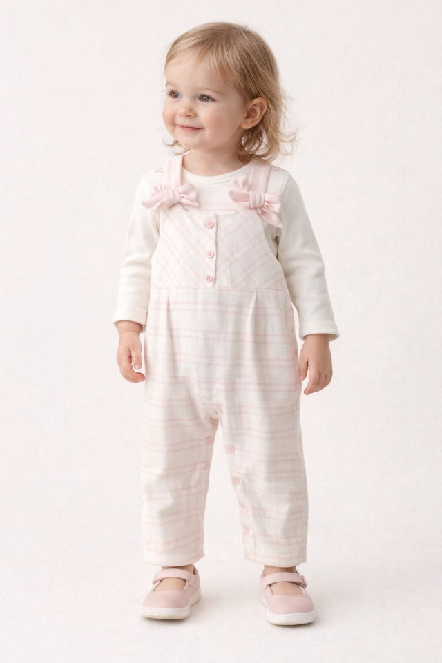 Fiyonklu Organik Pamuk Kız Bebek Tulum Body Takımı