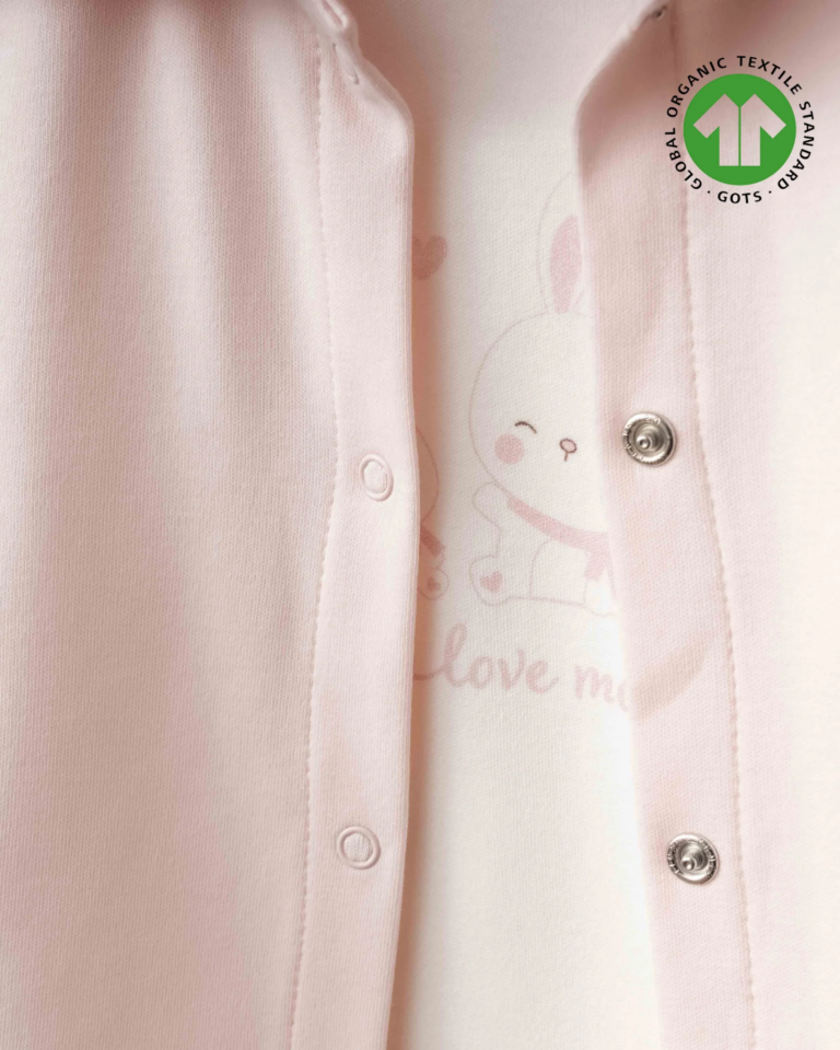 Toz Pembe Kapüşonlu Organik Pamuk Kız Bebek 3'lü Takımı