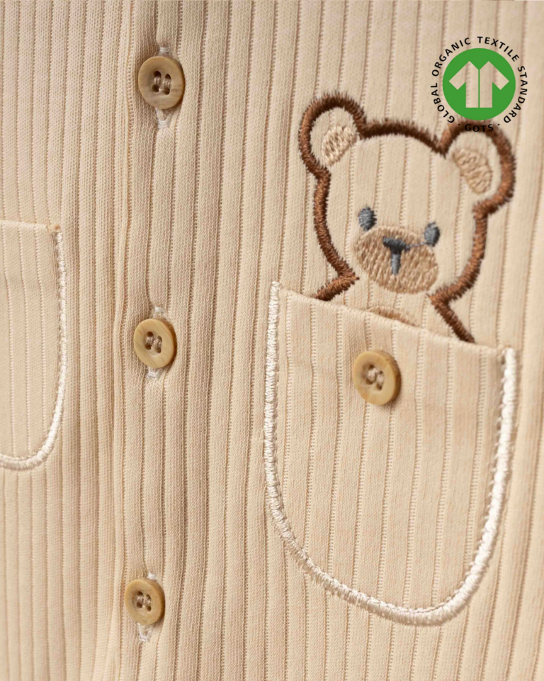 Ayıcık Nakışlı Ayaklı Bebek Bej Tulum