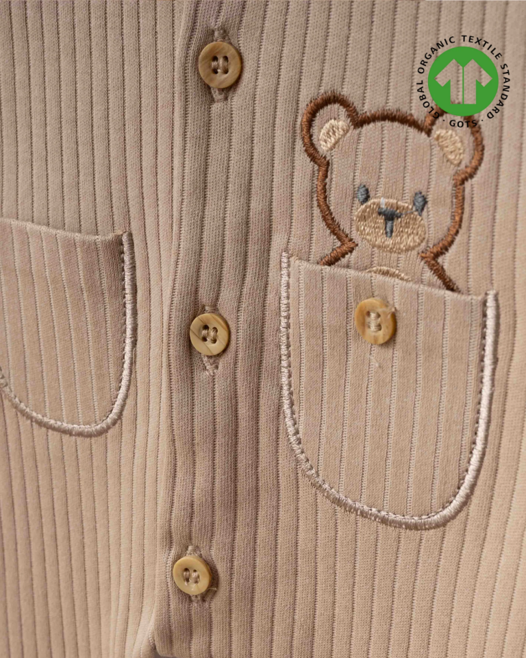 Ayıcık Nakışlı Ayaklı Bebek Vizon Tulum