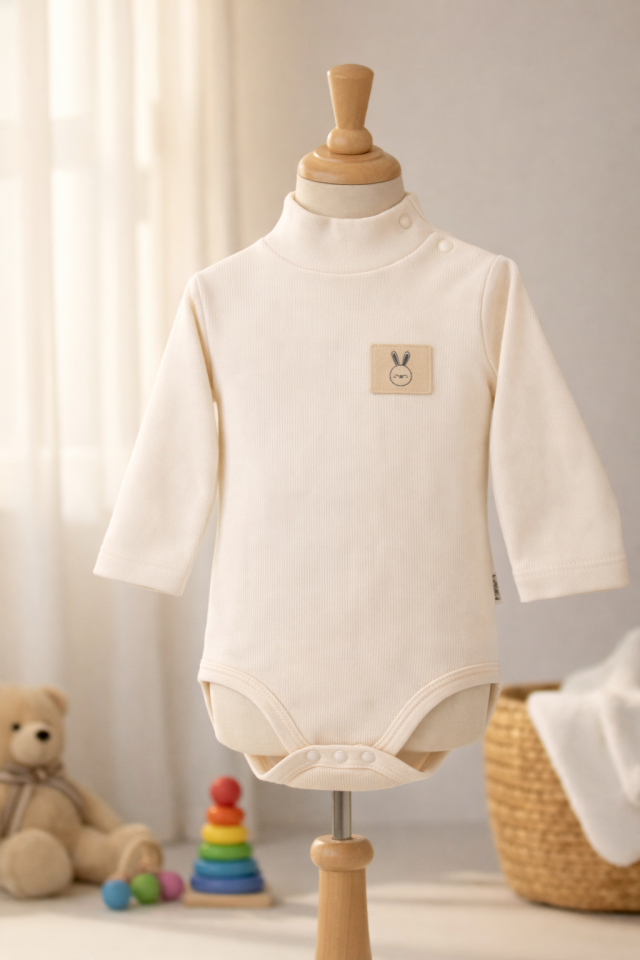 Soft Halo Balıkçı Yaka Uzun Kollu Bebek Body Beyaz