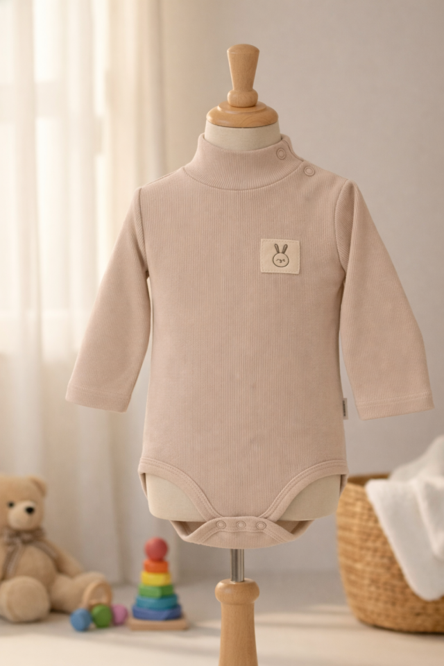 Soft Halo Balıkçı Yaka Uzun Kollu Bebek Body Vizon