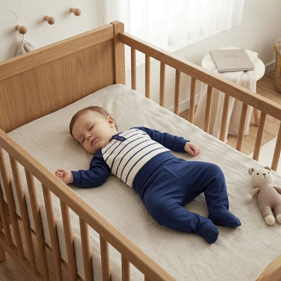 Navy Stripe Premium Organik Pamuk Body&Ayaklı Pantolon Takımı